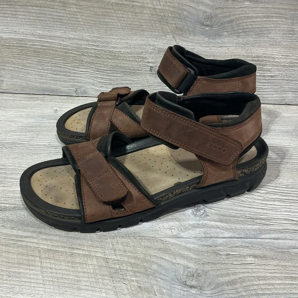 ECCO Men's 45-11/11.5 Brown Sport Leather Hiking Sandals Shoes Adjustable Strap